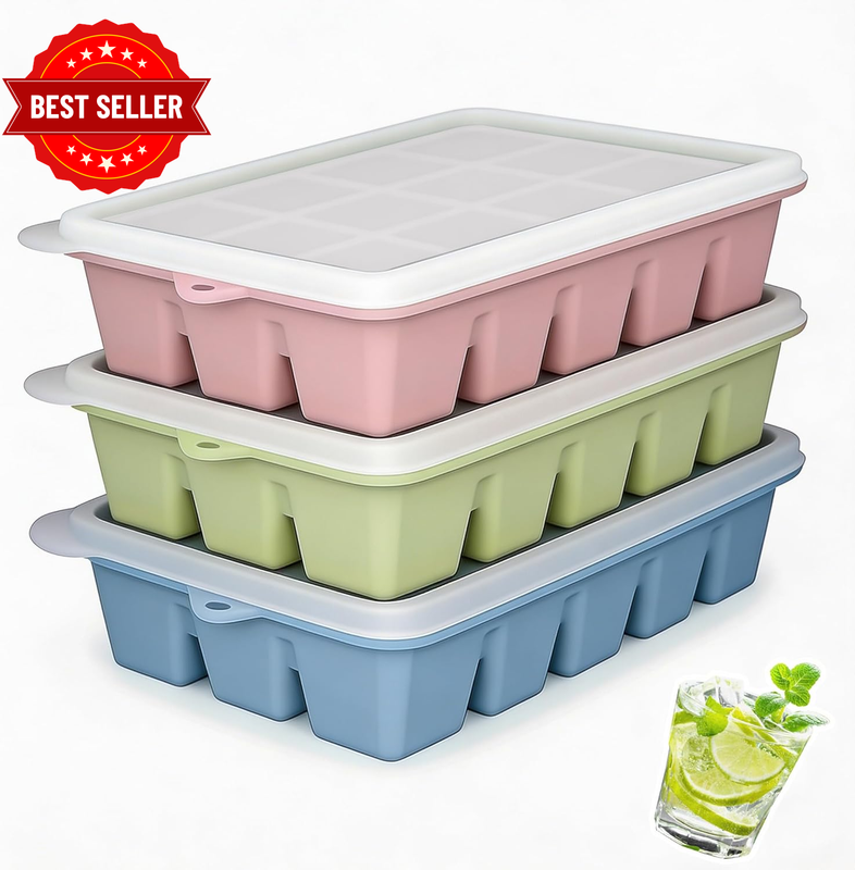 3 Pack Silicone Ice Cube Trays, Effortless Release 45 Square Ice Trays for Cockt