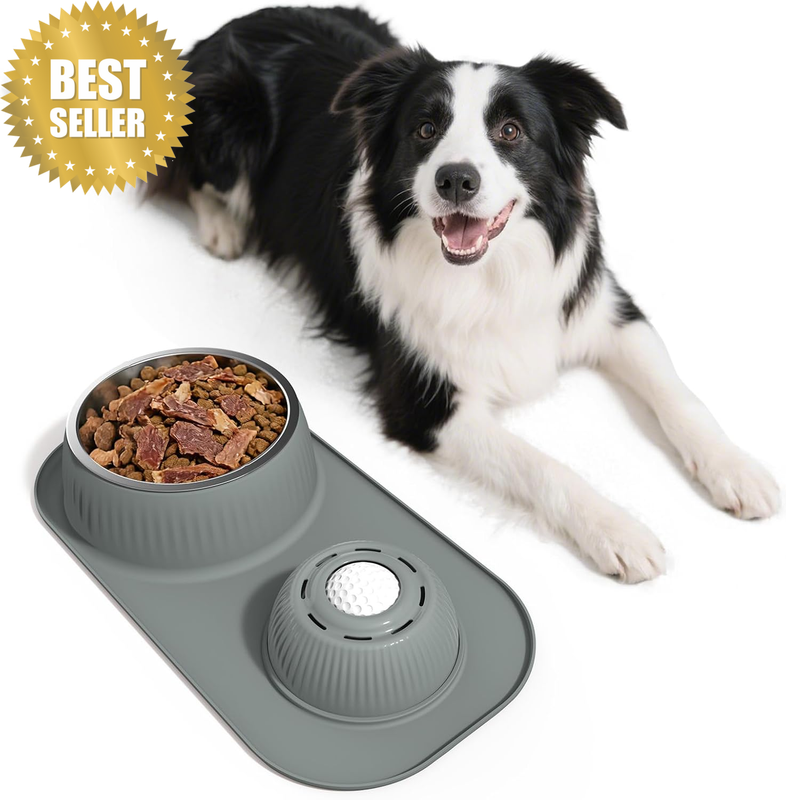 3-In-1 Dog Feeding Station with Stainless Steel Food & Water Bowl, Dog Lick Bowl