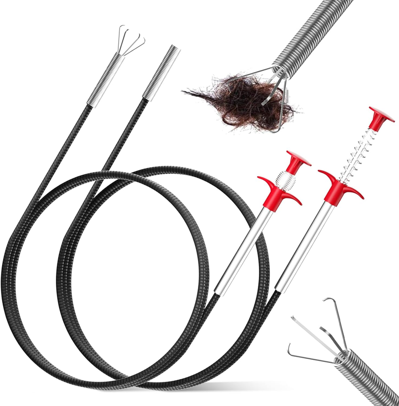 2 Pack Flexible Drain Unblocker Tools with Claw, 90Cm/200Cm Retractable Drain Sn
