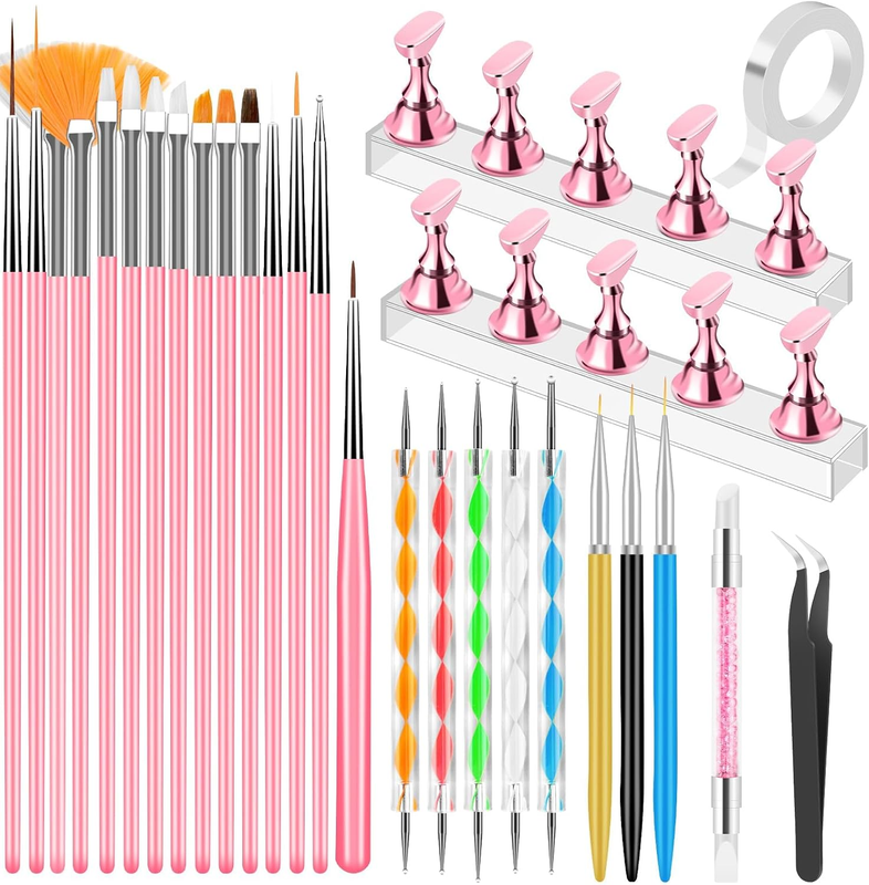 28Pcs Nail Art Tools Set, Nail Stand for Press on Holder for Painting Nails, Nai