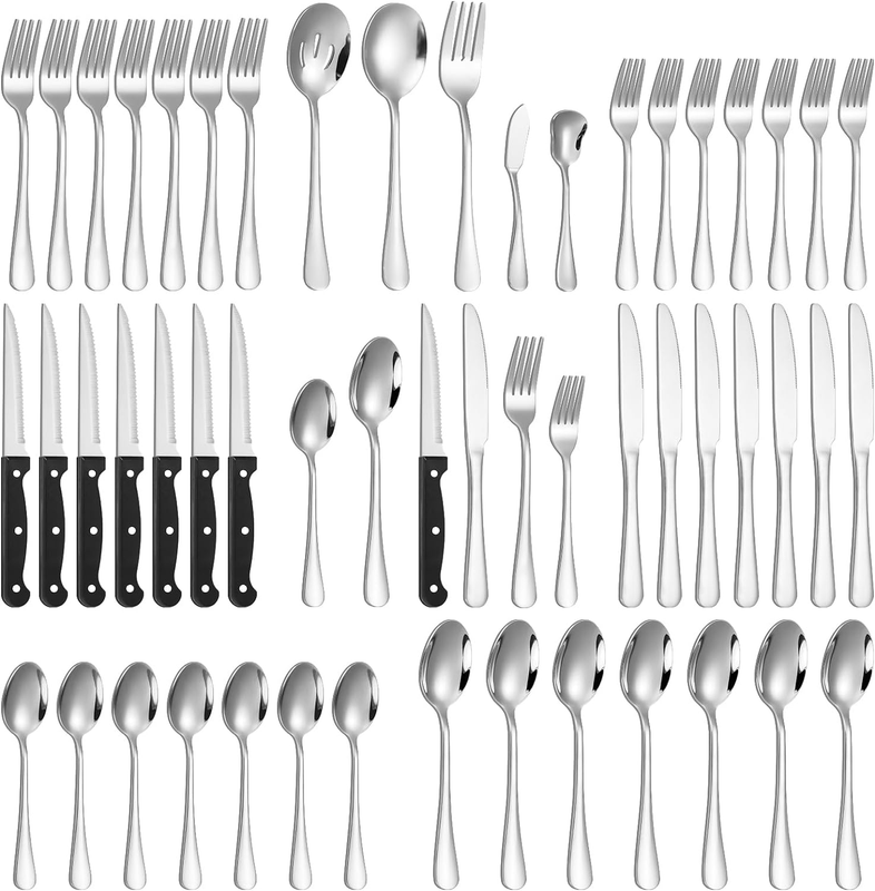 53 Pcs Silverware Set with Steak Knives for 8 and 5 Pcs Serv