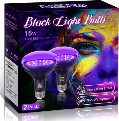 2 Pack 15W LED Black Light Bulbs, BR30 E26 Black Shell LED Bulb, 385-400nm, G...