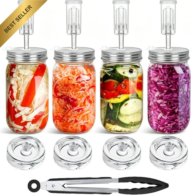 Fermentation Kit 4 Pack 1L Fermentation Jar with 4 Stainless Steel Airtight Lids