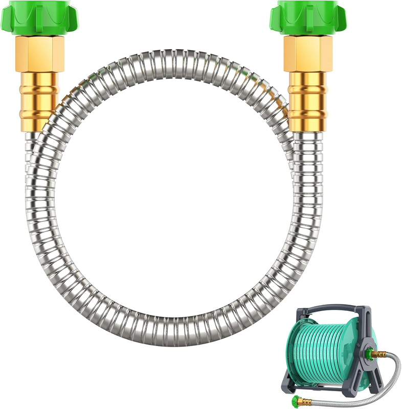 Short Metal Garden Hose 3 Ft with Female to Female Connector， Stainless Steel Sm