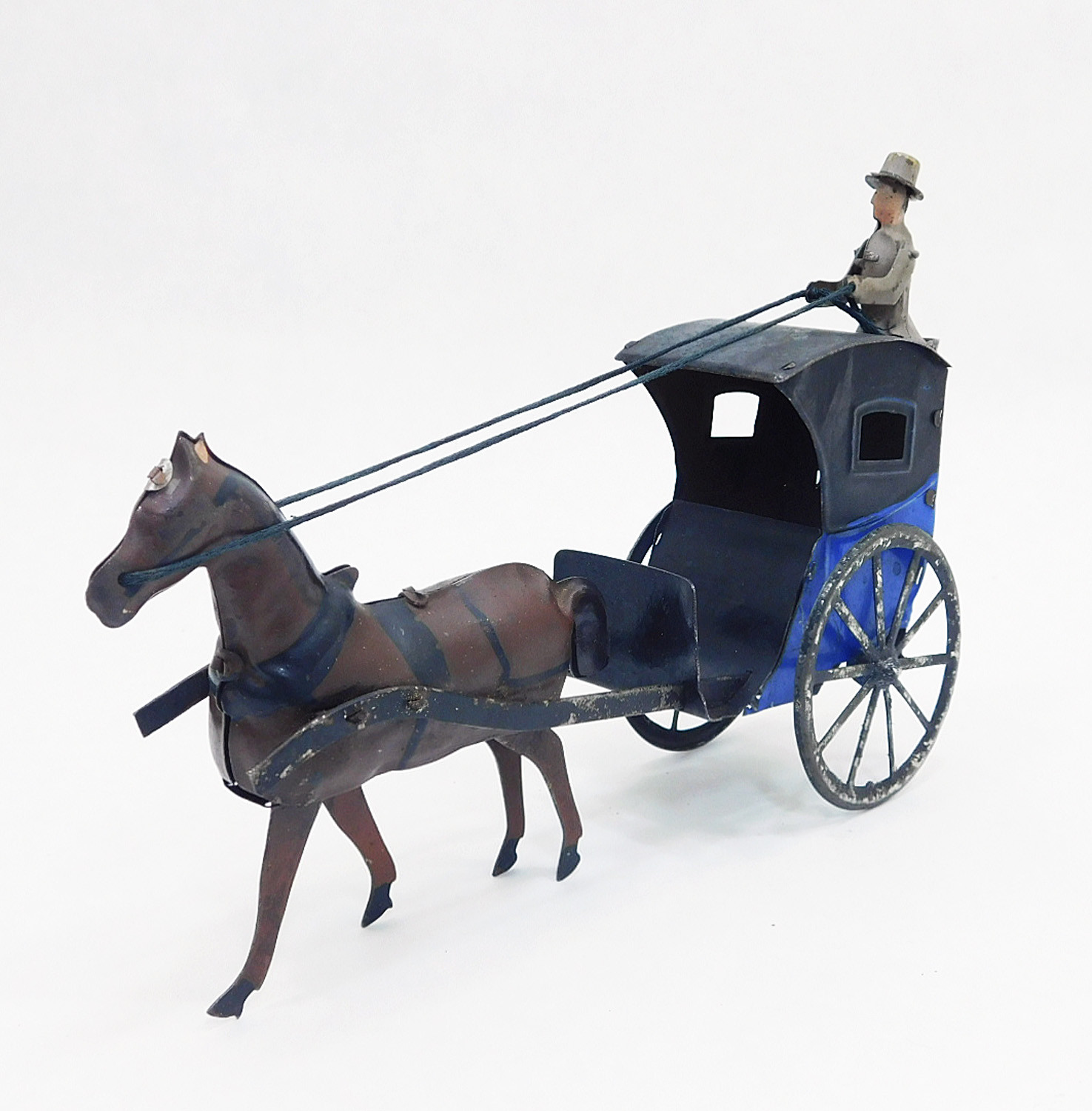 EARLY 1900's FERNAND MARTIN Le CAB HANSOM CAB FRENCH TIN WIND UP TOY RARE BLUE