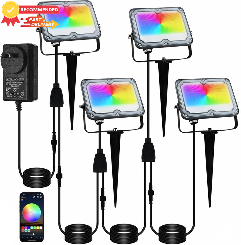 10W RGB LED Flood Lights, IP66 Waterproof - 4 Pack Color Changing Spotlight