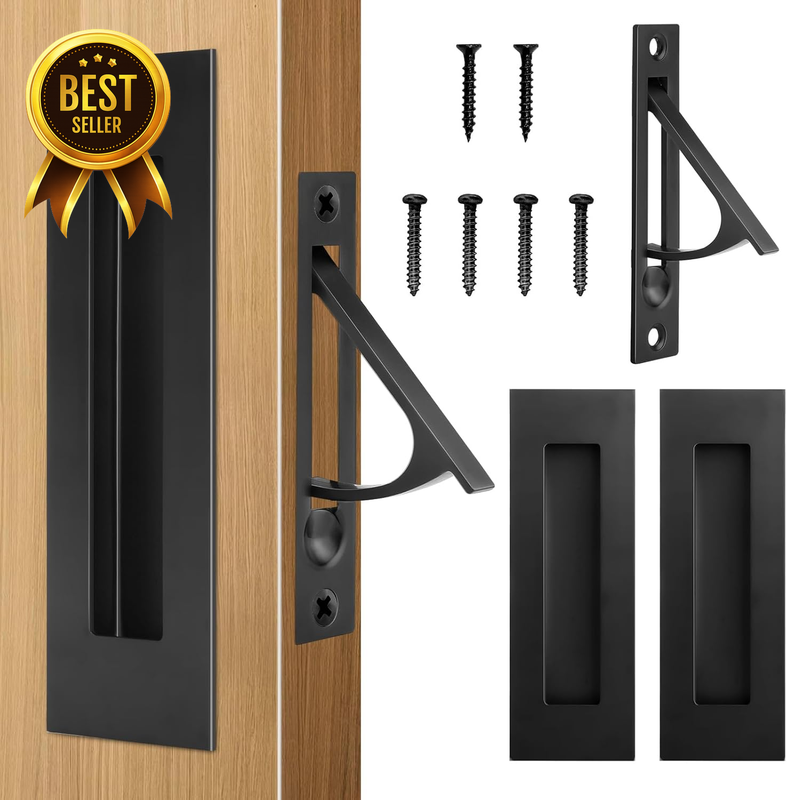 2 Pack Pocket Door Hardware Set Recessed Flush Pulls Edge Black Stainless