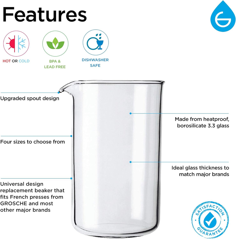 French Press Coffee 8 Cup Universal Beaker Glass Carafe Fits 34 Oz
