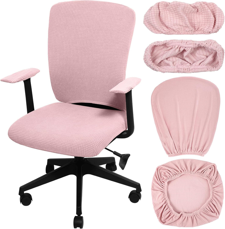 4 Pcs Office Chair Covers Set Computer Universal Protective Stretchable Chair Seat Covers Desk Armrest Slipcovers Pads Office Cushion Backrest for Rotating (Xl,Pale Pink)