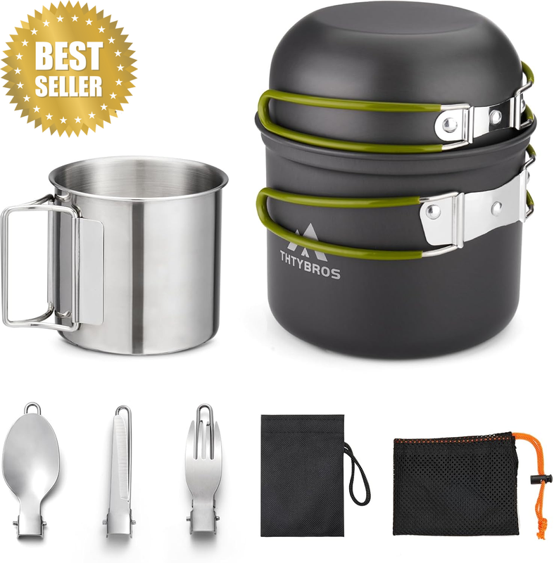 Camping Cookware Kit Backpacking, 0.33Gal Pots and 0.17Gal Pans Set,0.08Gal SUS3