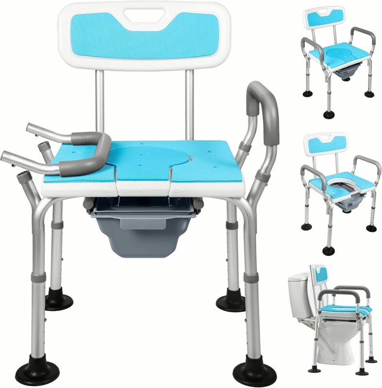 Shower Chair Medical Bedside Commode for Seniors, Portable Toilet for Adults