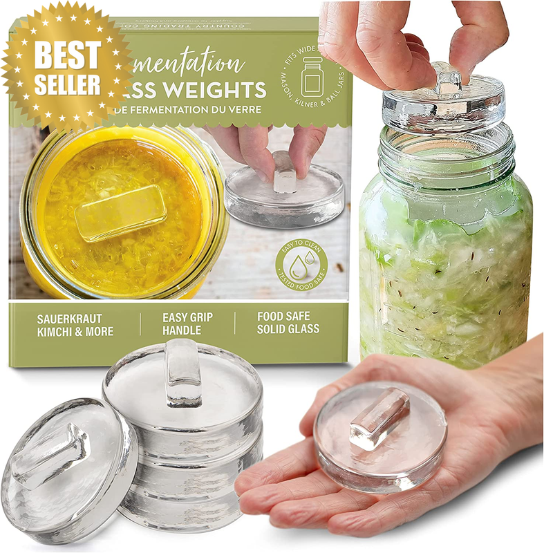 Glass Fermentation Weights for Fermenting with Easy Lift Handles - Boxed Set of