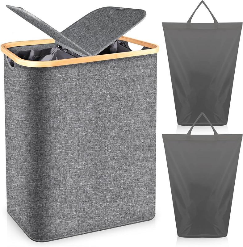 With Lid, Hampers For Laundry 2 Compartment Divided Laundr