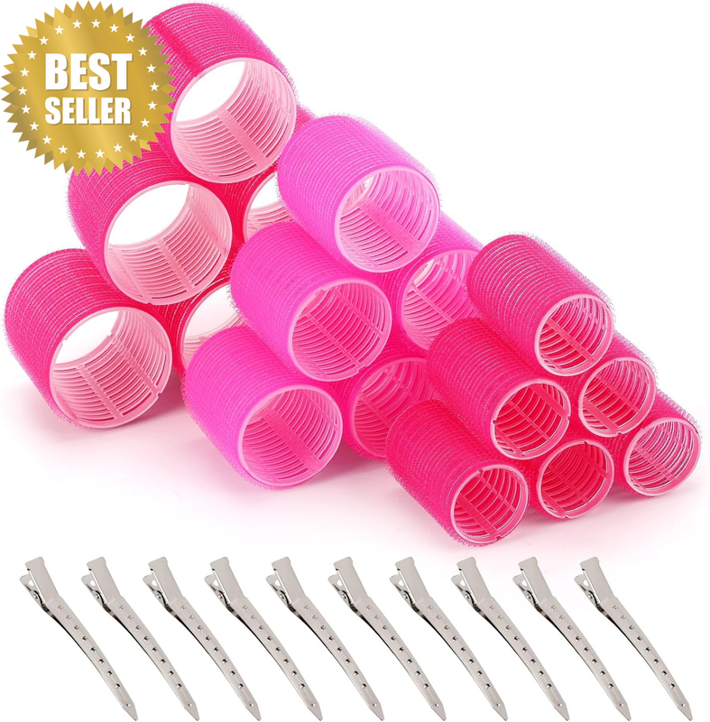 28 Pcs Self Grip Hair Rollers with Clips, Heatless Jumbo Large and Medium Hair C