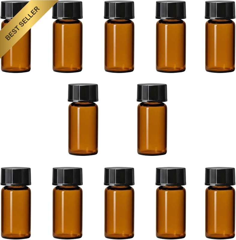 12 Pcs 10Ml Amber Glass Bottles with Lids, Uv-Resistant Small Refillable Vials,
