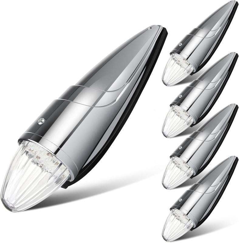 5 x 17 LED Chrome Truck Roof Lights Amber Torpedo Cab Marker Roof Running Top