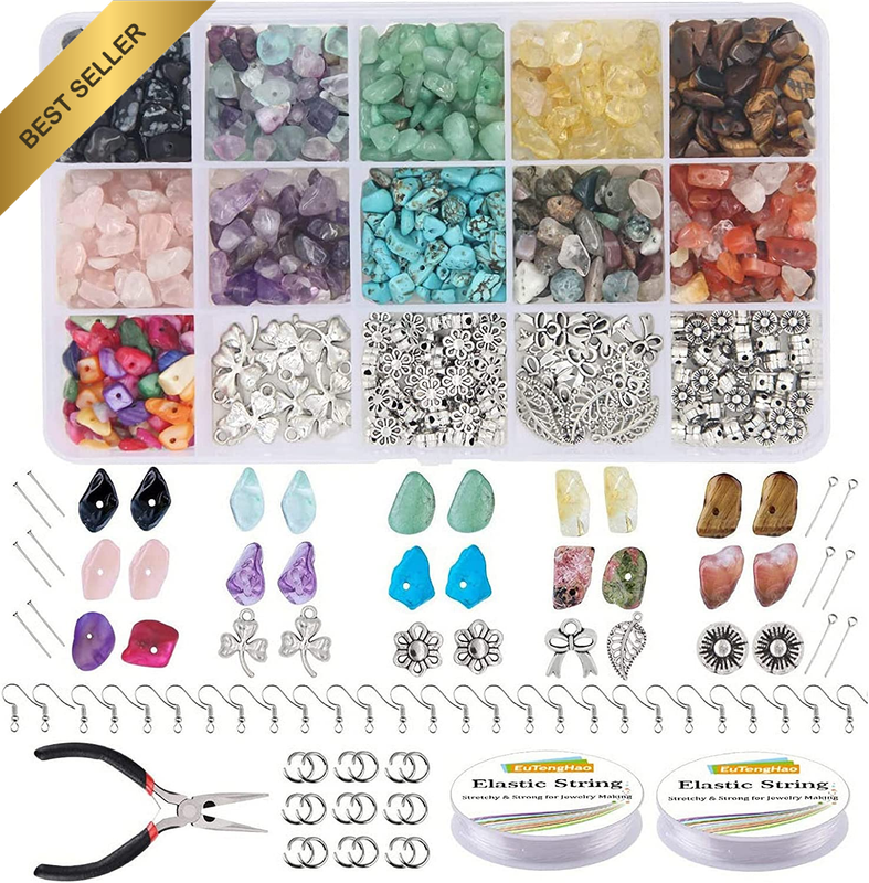 Gemstone Beads Kit Crystal Jewellery Making Kit 15 Colors Irregular Natural Chip