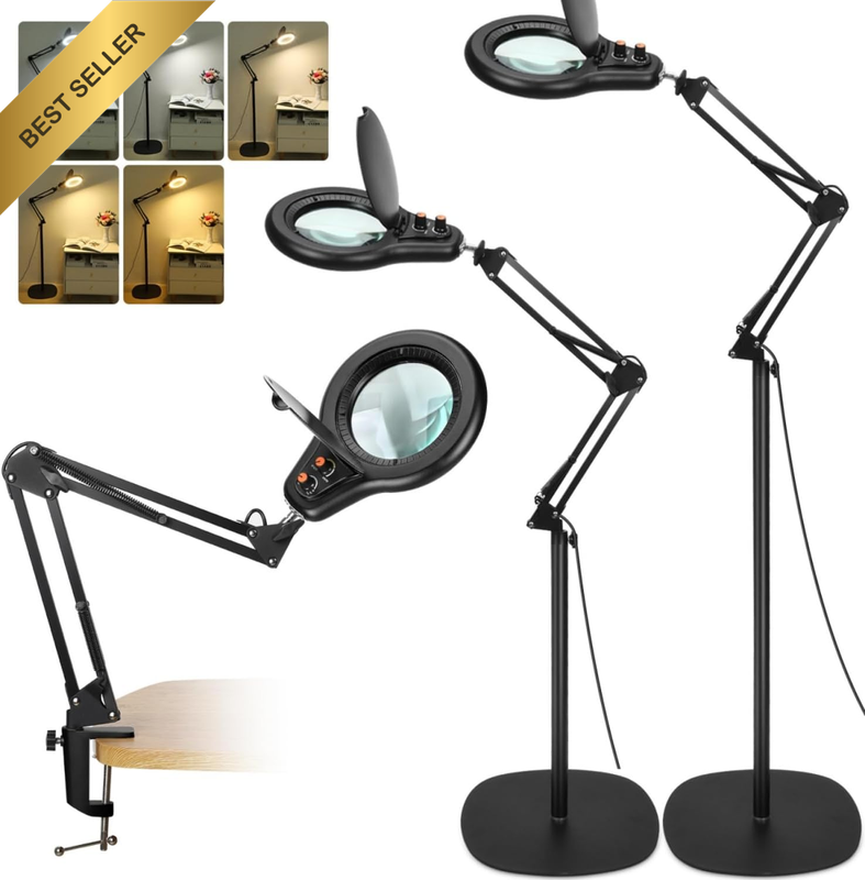 10X Magnifying Glass with Light and Stand, Switch Knob for Multi-Color Modes Ste