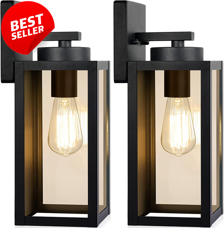 Outdoor Wall Lantern Light Black Waterproof E26 Glass Porch 2Pk - US