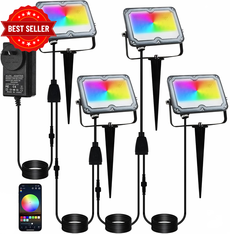 4Pack 10W RGB LED Landscape Lights with App/Remote/Stakes/Transformer