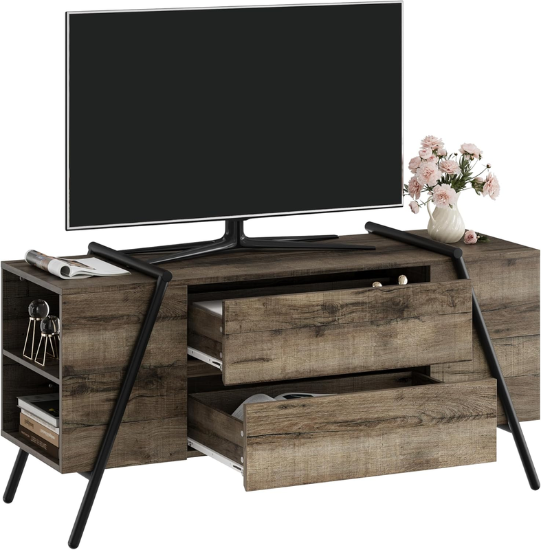 Rustic 55-Inch TV Stand with 2 Drawers & Adjustable Shelves, Weathered Oak