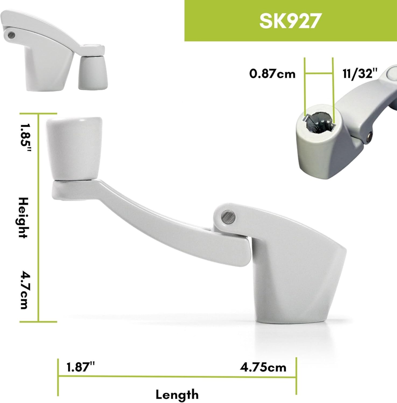 Folding Window Crank Handle, 11/32” Spline, White, 2-Pack