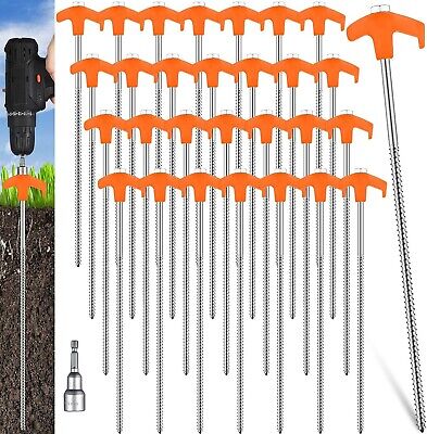 12 Inch Tent Stakes Screw in Camping Stakes Heavy Duty Metal Stake 20 Orange New
