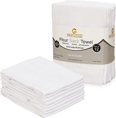 White Flour Sack Kitchen Tea Towels 28x28 Inch 100% Cotton Pack of 12,24,36,48