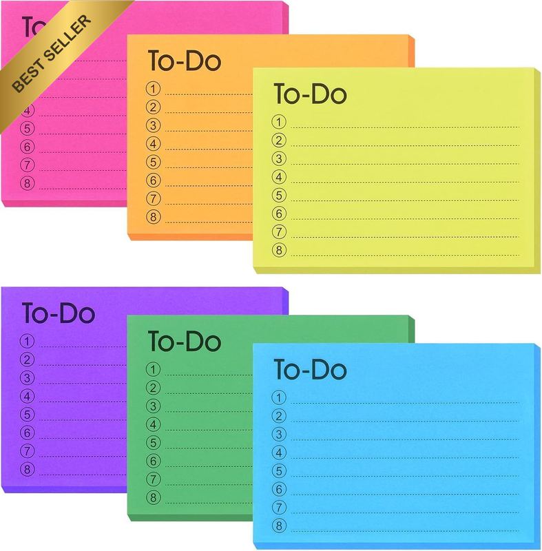 6 Pack to Do List Sticky Notes, 300 Sheets Self-Stick Notes with Line, Colors Ad