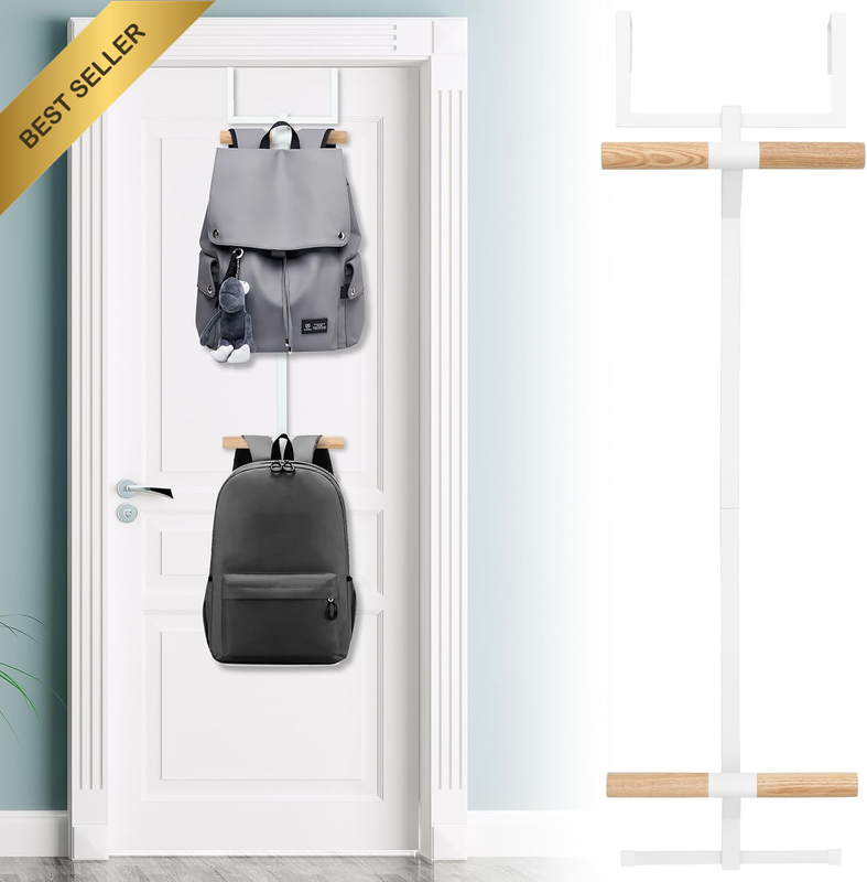 Over the Door Backpack Hanger, 2-Tier Metal Bookbag & Purse Storage Rack