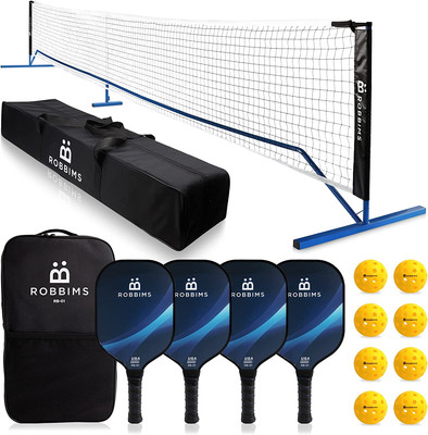 Portable Pickleball Set with Net | 4 USAPA Approved Graphite Paddles, Duffle Bag