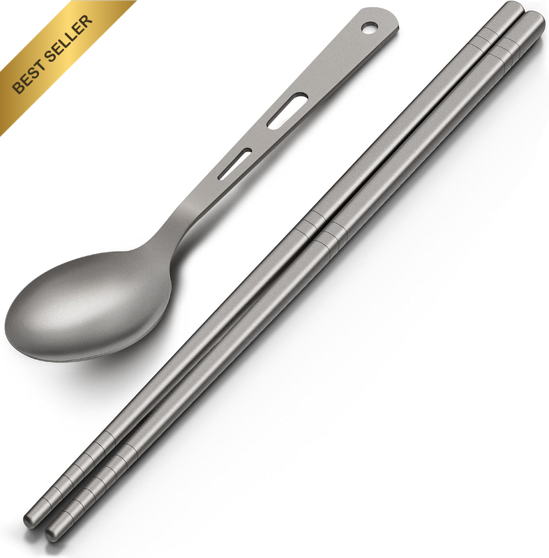 Pure Titanium Chopsticks Spoons Set, Lightweight Durable Ti Flatware Set, Kitche