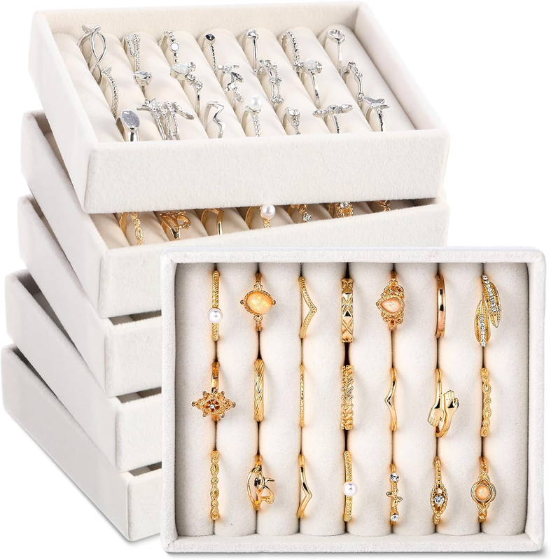 6pc Velvet Ring Organizer Trays 7-Slot Mini Jewelry Display Dr...