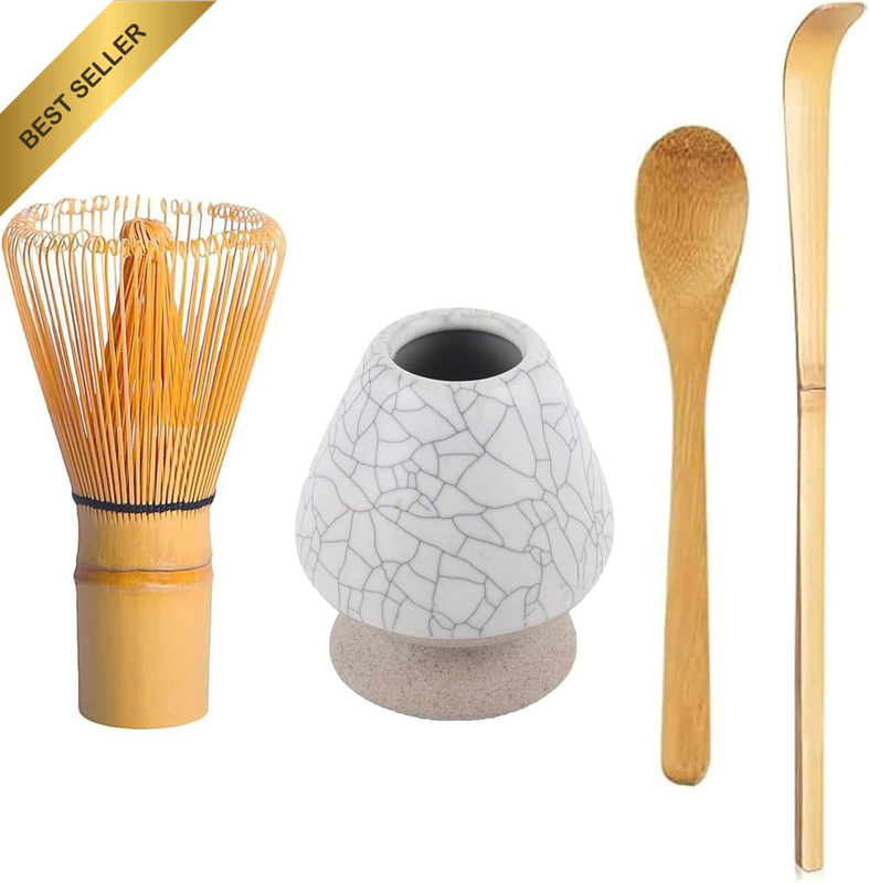4 PCS Matcha Whisk Set,Handcrafted Bamboo Matcha Whisk Set with Ceramic Whisk Ho