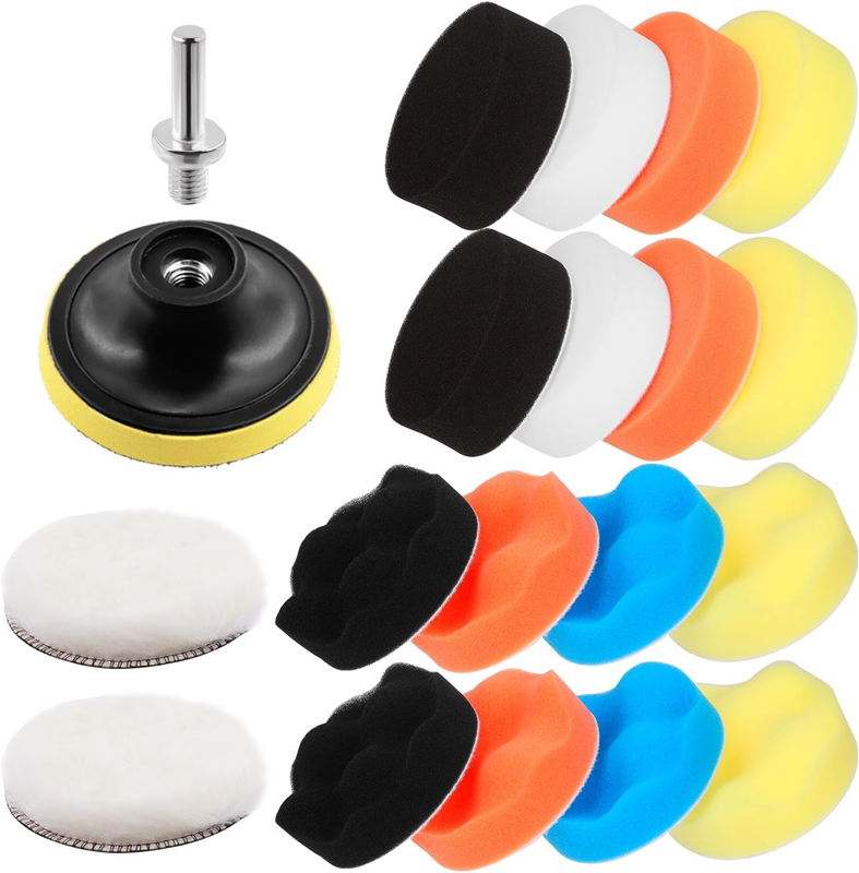 22Pcs 3 Inch Car Foam Drill Polishing Pad Kit, 5 Colors 3 Inch Sponge Buffing Pa