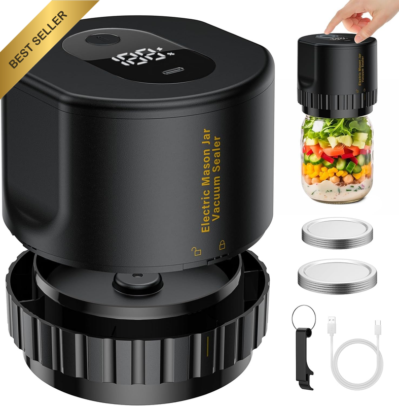 Electric Vacuum Sealer for Mason Jars, 2000Mah Rechargeable Food Saver Sealing M