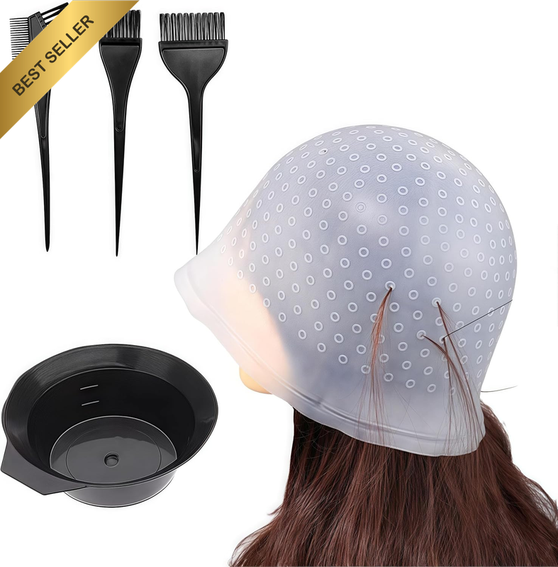 6Pcs Hair Coloring Kit,Hair Coloring Highlighting Cap,Silicone Pull through Caps