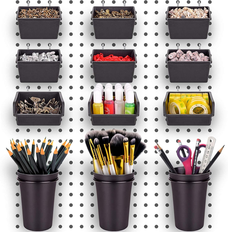 Pegboard Bins Pegboard Cups with Hooks & Loops 12 Pack Set, Peg Hooks Assortment