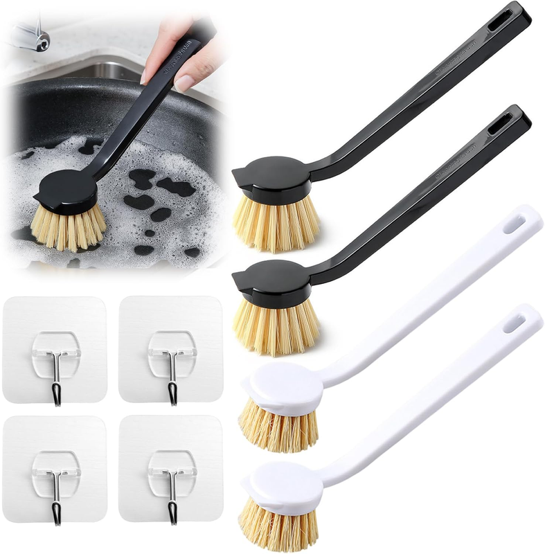 Kitchen Scrubbing Brushes Set, 4-Pack Heat Resistant Non-Scratch Pot Brushes wit