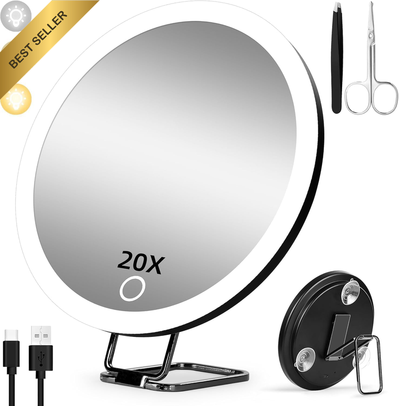 20X Magnifying Mirror with Lights, 6Inch LED Makeup Magnified Mirror 20X Lighted