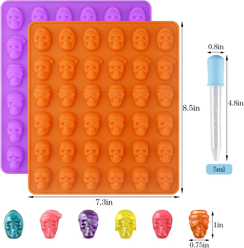Gummy Skull Candy Molds Silicone - 2 Pcs Non-Stick Skull Silicone Molds for Hall