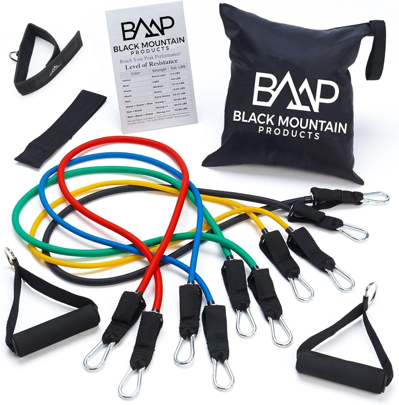 Resistance Band Set with Door Anchor, Ankle Strap, Exercise Chart, and Carrying