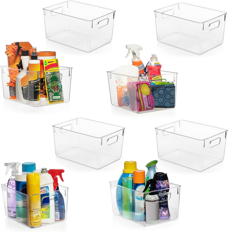 Clear Plastic Storage Bins – Pantry Organizers & Storage Containers, Cabinet Organizer - Home Organization Must Haves for Kitchen, Laundry Room, Office, Closet, Garage & Freezer