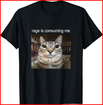 Rage Is Consuming Me Silly Staring Cat Meme black T-Shirt S-5XL