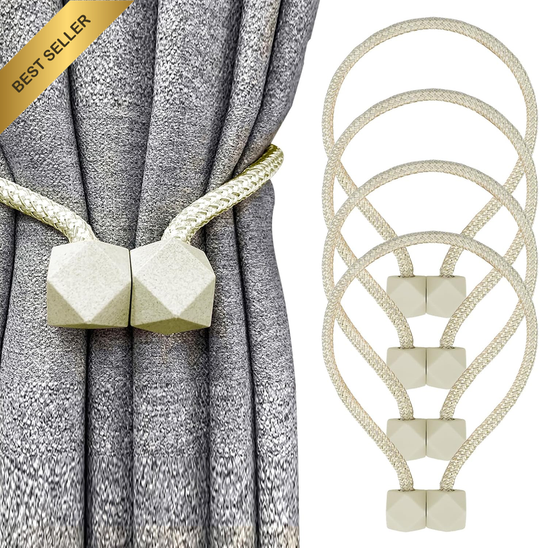 4 Pack Magnetic Curtain Tiebacks Beige Curtain Tie Back for Drapes | Curtains Ti