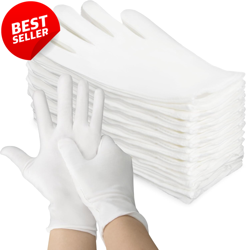 White Cotton Gloves 5 Pairs Breathable Reusable Soft Eczema Spa Inspection - US