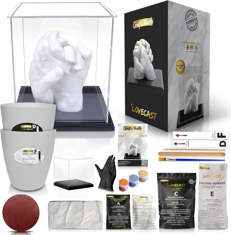 Hand Casting DIY Kit for Couples | Complete kit with Acrylic Display, Wooden Bas