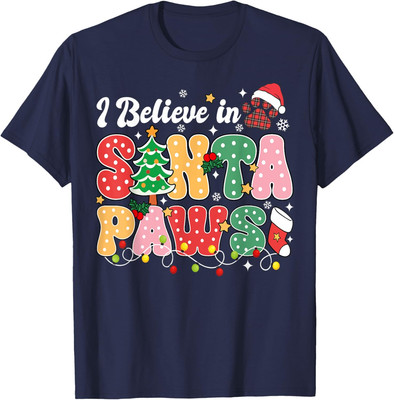  I Believe In Santa Paws Christmas Tree Santa Hat Cat Lover Sweatshirt T-shirt