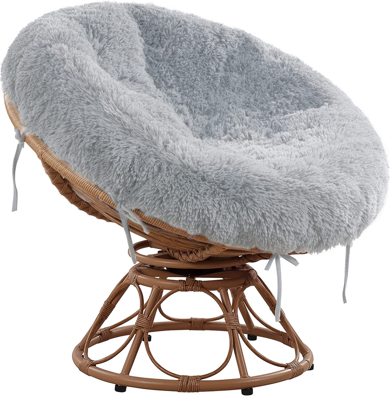 Shaggy Cover Papasan Cushion Fluffy Plush Faux Fur Zippered Slipcover Light Grey