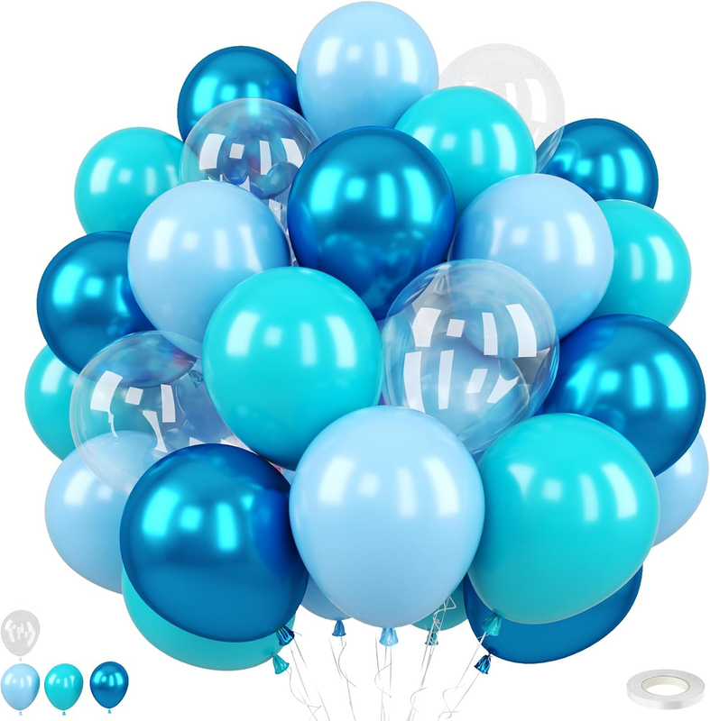 50pc Ocean Balloons 12in Blue Teal Macaron Latex Beach Pool Party Decor Ribbon